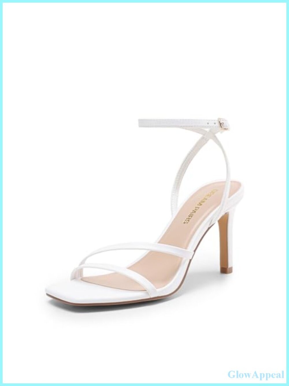 Strappy Stiletto Heeled Sandals Faux Leather Square Toe Ankle Strap